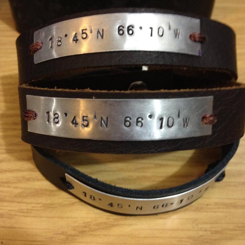Custom Latitude and Longitude Leather Bracelet