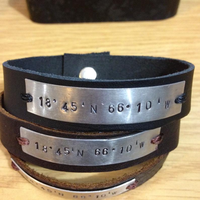 Custom Latitude and Longitude Leather Bracelet